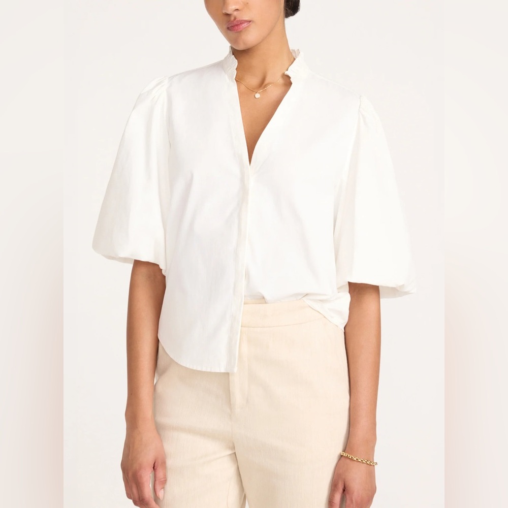 NEW Brochu Walker The Marla Shirt Salt White Puff Sleeve Poplin Blouse Button XS